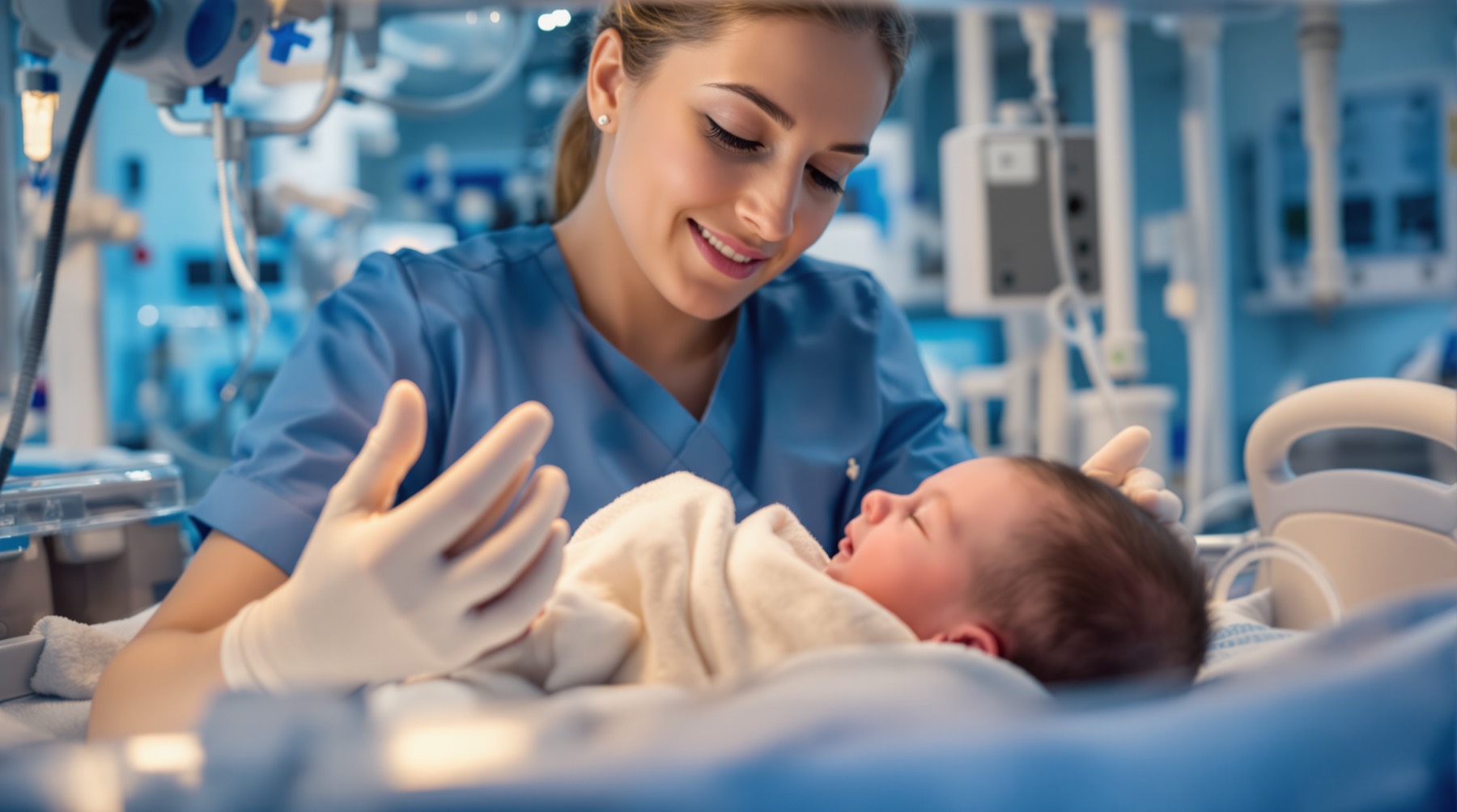 NICU nurse caring for a newborn, representing AHS critical care specialties
