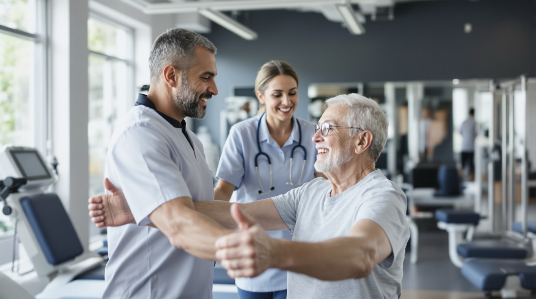 Physical therapist working with a patient in a rehabilitation setting